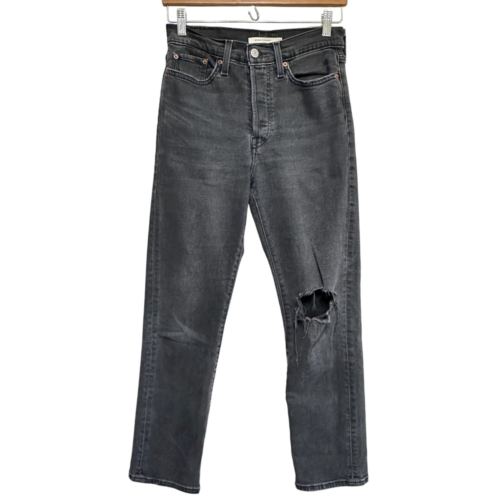 Levi's Wedgie Straight High Rise Jeans Women 27x28 Black Denim Button Fly Grunge